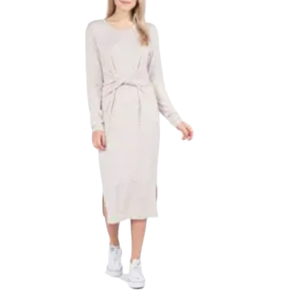 Threads & States Brushed Hacci Twist Front Dress in Heather Oatmeal NWT